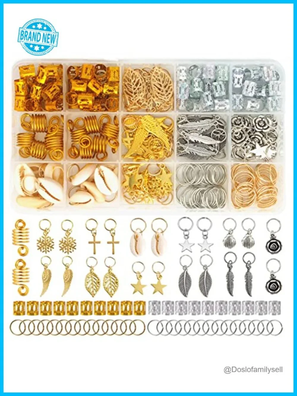 220-Piece Braiding Hair Rings - 15 Styles, Jewelry for Braids, Clips, Pendants,